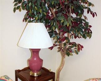 Silk tree, lamps, end table