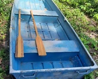 12' aluminum flat-bottom Jon boat with oars