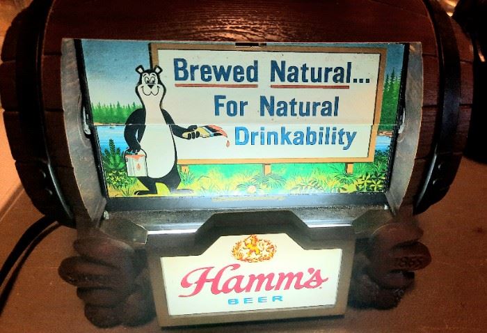 Barrel-style Hamm's beer sign with 8 rotating scenes