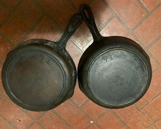 #7	(2) iron skillets 7L and 7A   9 inch 	 $30.00 			
	
