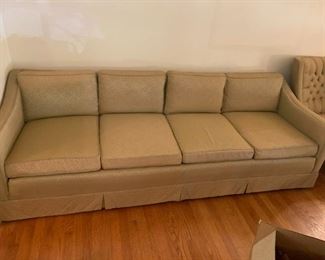 #14	Hickory tavern goldish pattern 4 cushion sofa with loose back cushion as is needs new foam 89 long	 $20.00 			

