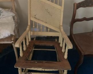 #43	yellow painted as is rocking chair needs new caining	 $20.00 			
