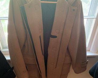 #53	LLBean tan wool hooded coat for men size Medium	 $25.00 			
