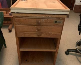 #59	Best painting cabinet with 3 drawers and 2 open shelves on wheels 19.5x19.5x32 tall	 $100.00 			
