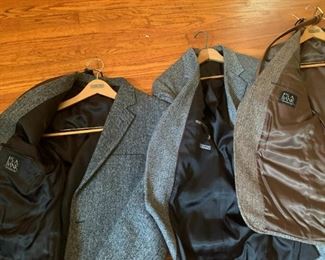 #57	(3)  wool sports jackets (2) Jos a banks 1 lands end haring bone pattern blue and brown	 $30.00 			
