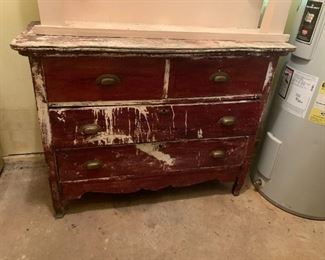 #74	red as is painted 3 drawer chest 43x19x34	 $25.00 			
