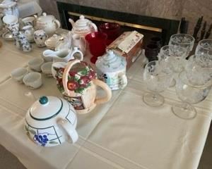 Vintage Wine Glasses; Disney tea pots (no cups)