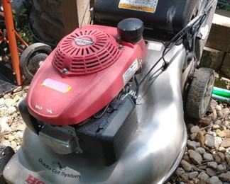 Honda self propelled mower with bagger. Pull starts easily.