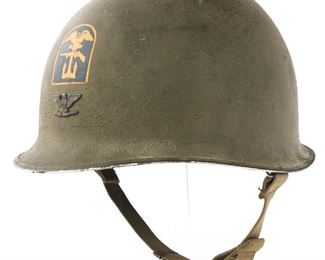 WWII DDAY 1119th COMBAT ENG. GROUP OMAHA BEACH HELMET NAMED TO COLONEL WILLIAM D. BRIDGES