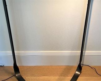 Pair of Restoration Task Floor Lamps in like new condition. Each measures 36" and provides a nice sleek design. The elongated base allows for easy tuck under furniture for minimal display.