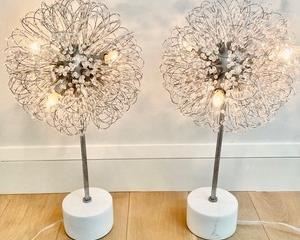 Pair of Room and Board Madison Crystal Lamps with Marble Bases that measure 24 inches tall
