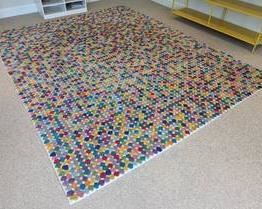 Crate and Barrel Rainbow Dot Area Rug. There are a few small spots that can be seen in the photos, but in overall great condition. Measures 8’ x 10’.
