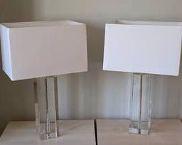 Gorgeous Pair of Restoration Hardware Madison Crystal Table Lamps. A lovely contemporary look! Each measures 24” high and 4” wide at the base.