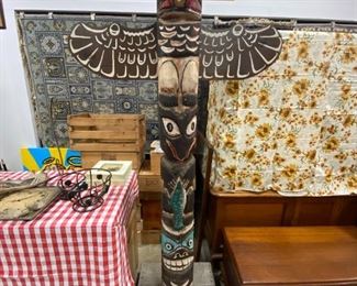 7' Foot Tall Hand Carved & Painted Totem Pole