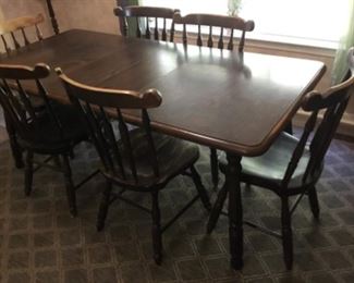 Vintage wooden table with leaf, and 6 matching chairs