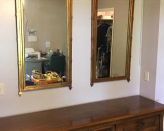 Large wooden dresser with matching mirrors 