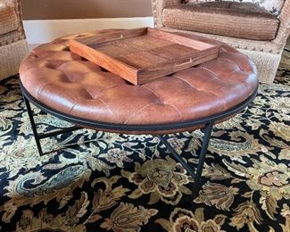 40” diameter leather top ottoman