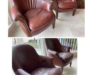 set of 4 matching brown leather chairs by Sam Moore Furniture