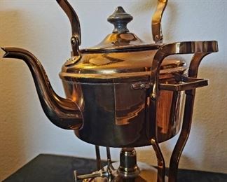 Antique Norwegian PURE BRONZE and STERLING SILVER warming tilt-to-pour tea kettle $175 or bid #13