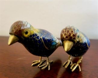 Pair small cloisonne' birds