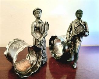Pair of Victorian Silverplate figural napkin rings, tennis players $48