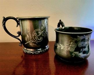 Victorian silverplate souvenir cups