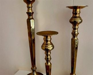 Set of 3 brass candle sticks $25
