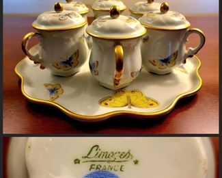 set of porcelain Limoges Pots-De-Cremes $169 or bid #12