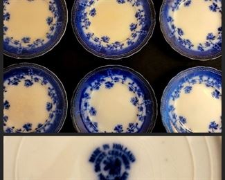 Set of 6 Antique Flow Blue salad size plates, in excellent condition! $69 or bid #22