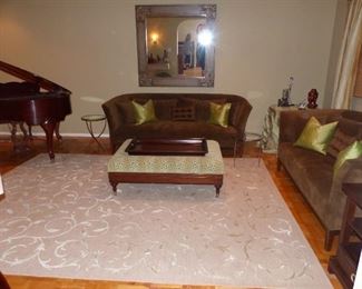 Pair of sofas, ottoman coffee table, Safavieh  area rug
