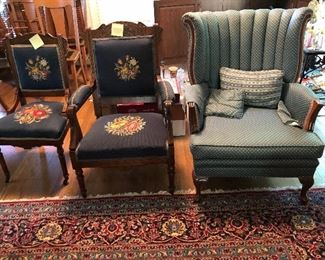 Beautiful needlepoint chairs and barrel back chair