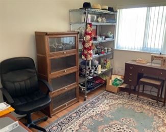 NEWER STACKED BOOK CASE, OFFICE CHAIR,