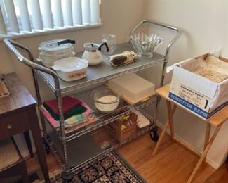 CHROME CART ON WHEELS. VERY NICE