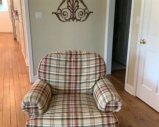 Plaid chair measures 38” d x 36” w x 36”h.    presale $125
