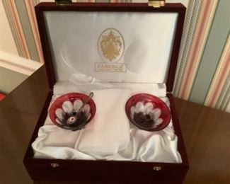 Faberge pr of salt holders with spoon in original box..presale $100