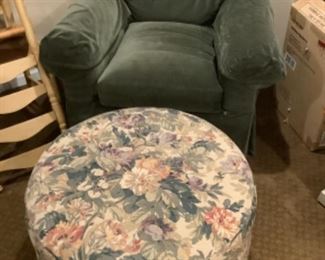Green chair with floral,ottoman