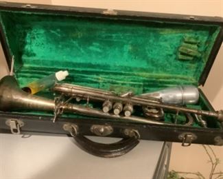 A one hundred year old horn with case.