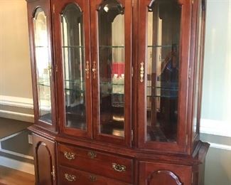 #35	Double Pedestal Kincaid Dining Table w/2 leaves & 6 chairs (1 captains Chair) - 68-104x42x29	 $275.00 
#36	Kincaid China Cabinet w/3 Beveled glass doors, 2 wood Doors & 3 drawers 64x20x31-78T - 2 pc.	 $175.00 
