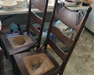 #40	Round oak Pedestal Table on Wheels - 42Round x 29"T - w/4 chairs (all chairs need cane seat replaced)	 $75.00 
