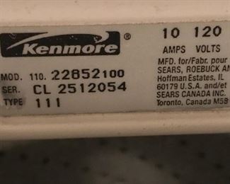 #42	Kenmore Top Load w/agitator  Model 2285210 Washer	 $150.00 
#43	Kenmore Hamper Door Dryer Model 11062912100 - Electric	 $150.00 
