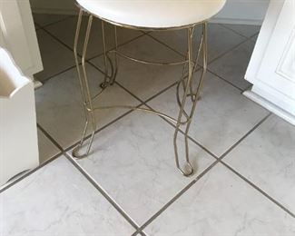 #51 Brass w/white leather Top Vanity Stool - 18" Tall $30.00