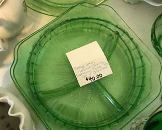 #92	Green Depression Plates - 9 3/4 - set of 3	 $40.00 

