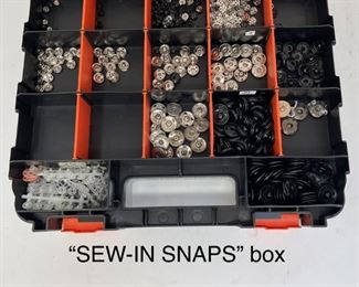 Sew-in snaps box and lot of snaps in storage box $20