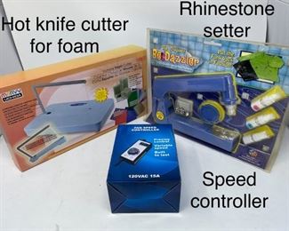 Hot knife foam cutter $10; tool speed controller $10; rhinestone setter $10.