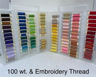 Lot of 100 wt. and embroidery thread $40.