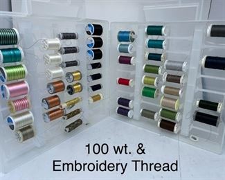 Lot of 100 wt. and embroidery thread $25.