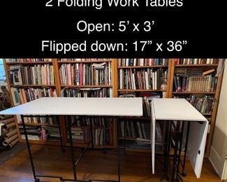 Folding work tables, two available, $50 each. Open dimensions 5' x 3'.