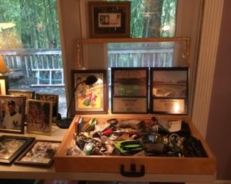 Framed Sports pics & junk drawer case !
