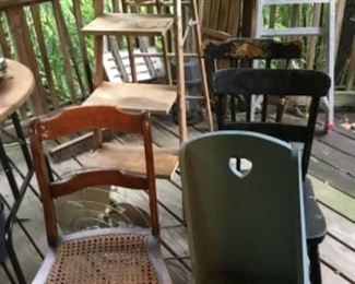 Vintage chairs and ladders