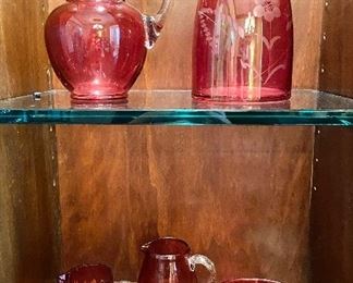 Vintage Bohemian Czech, Cranberry, Hand Blown glass pieces.